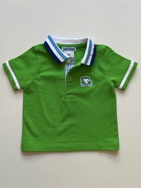 Jacadi Baby Boy Green Polo Shirt in Cotton Piqué with Golf Cart Patch - Size 6M